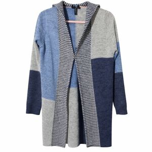 Cozy ColorBlock Womebs Knit Cardigan With Hood Sz Medium